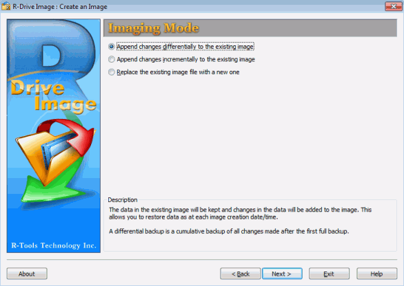 Computer- und Systemwiederherstellung: Imaging Mode panel