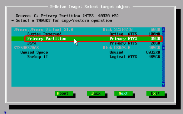 Computer- und Systemwiederherstellung: Zielobjekt wählen