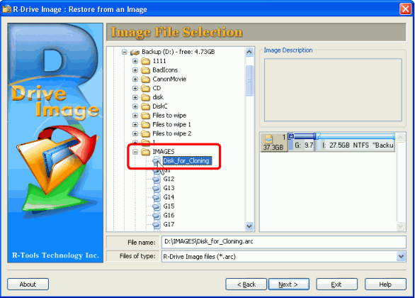 Clonación de disco e implementación masiva del sistema: Panel Selección de un archivo de imagen