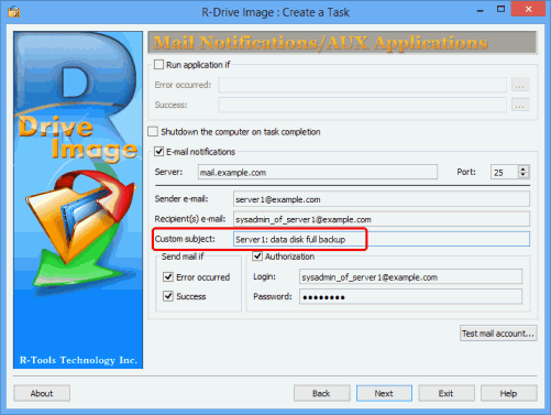 Copia de seguridad completa mensual del disco de datos – Panel Processing (Notificación por correo/Aplicaciones Auxiliares)