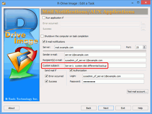 Copia de seguridad semanal diferencial del disco de sistema - Mail
          Notification/AUX Applications (Notificación por correo/Aplicaciones auxiliares)