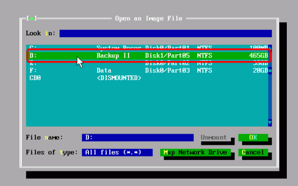 Récupération d'ordinateur et restauration de système: Ouvrir une fenêtre de fichier image