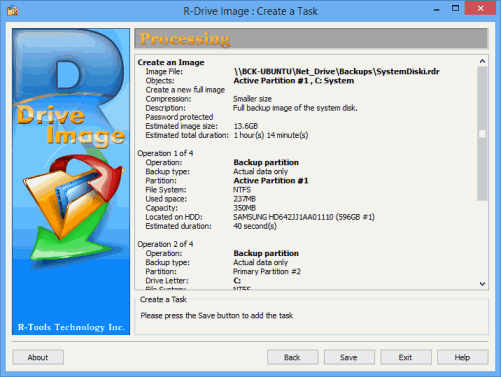 Sauvegarde complète mensuelle du disque système - Panneau de Processing (traitement)