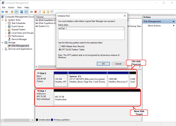 Новый диск в системе