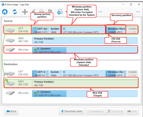 Перетаскивание старого диска на новый диск