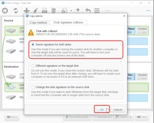Disk signature collision window