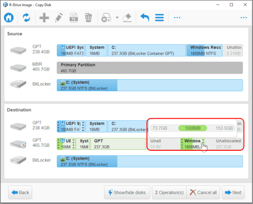 Перетаскивание раздела Windows Recovery