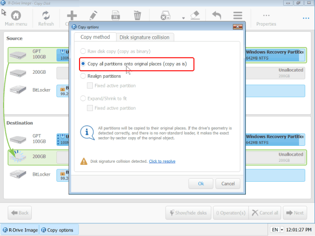 Диалог Copy options (Загрузочный диск)