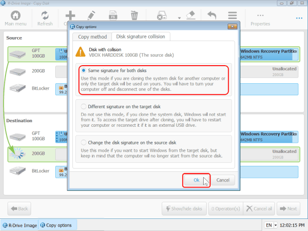 Диалог Disk signature collision (Загрузочный диск)