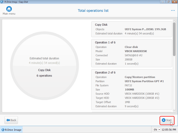 Панель Total operation list - Copy Disk (Загрузочный диск)